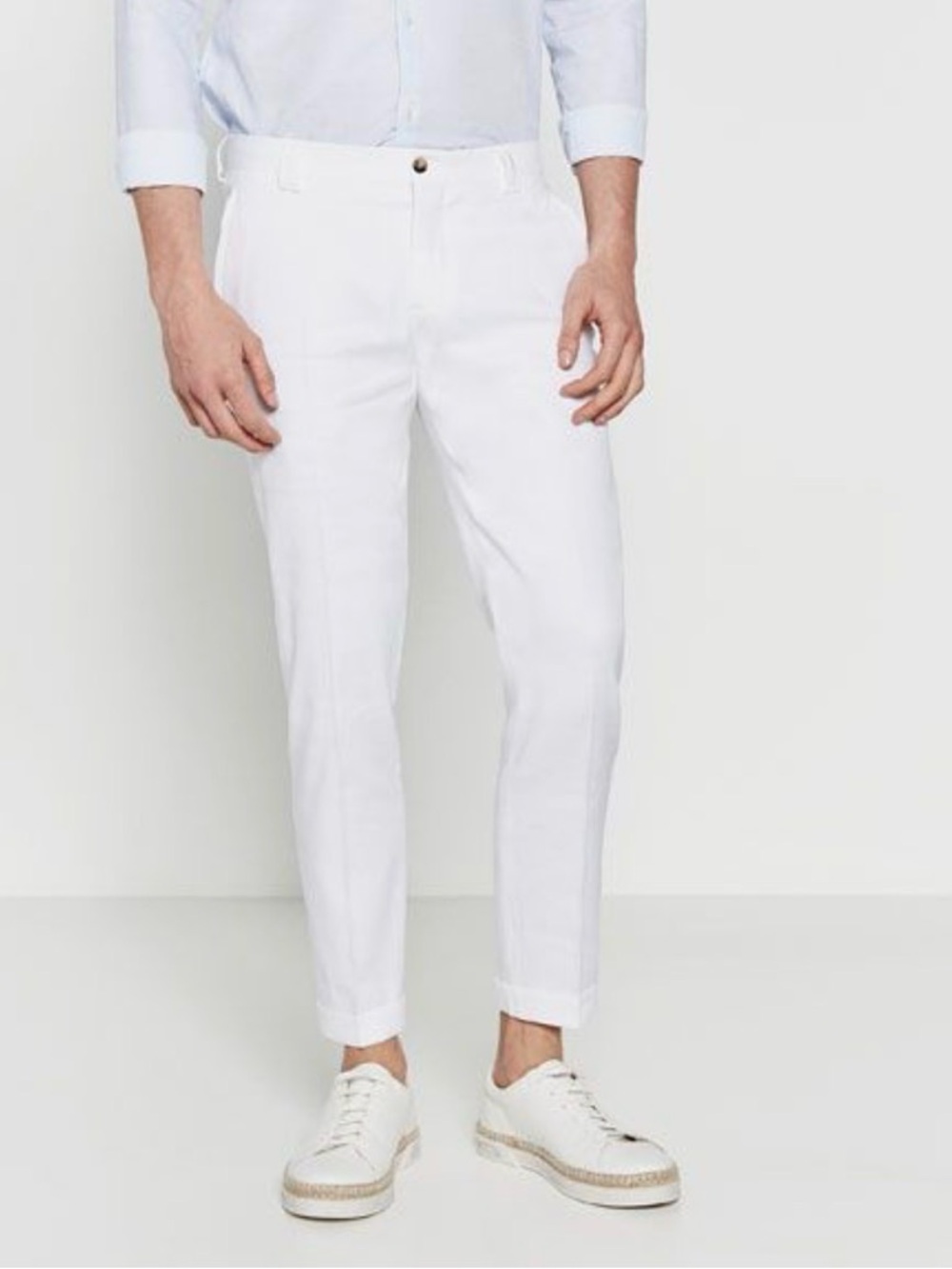 Zara White Men's Slim Cropped Trousers